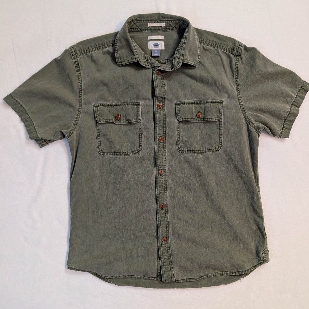 Old Navy‎ Slim Fit Army Green Short Sleeve Button Down Shirt Mens M